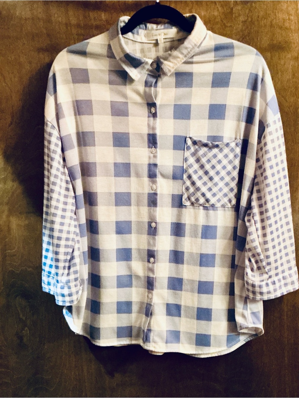 Eden & Olivia Blue and White Plaid Button-Down Blouse